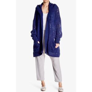 FREE PEOPLE LEMON DROP CARDIGAN SWEATER HOODIE Navy Alpaca size S